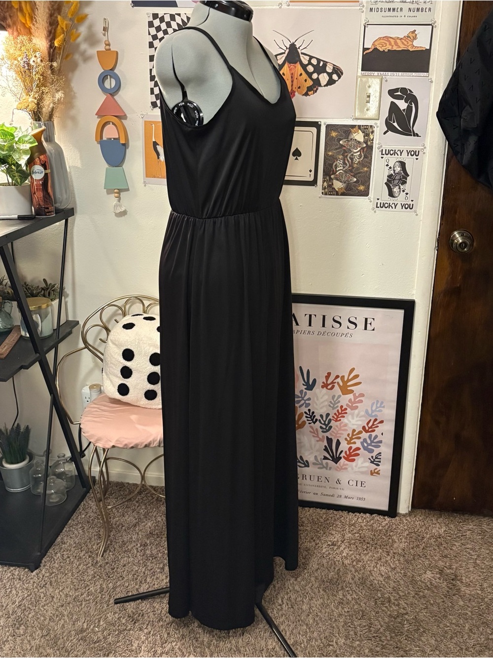 Vintage Black Maxi Dress 90s Minimalist Medium - Picture 7 of 9